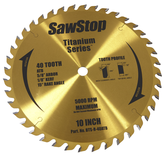 SawStop® Titanium Series Premium Woodworking Blade - 40 Tooth | BTS-R-40ATB